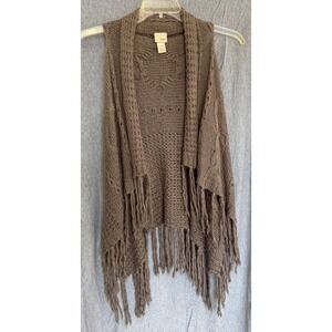 Daytrip Small Knit Fringe Vest Women Brown Boho Festival Western Cardigan